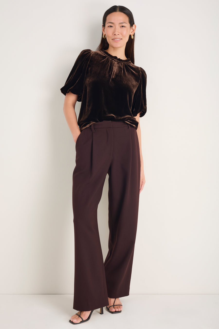 Aria Silk Velvet Top - Espresso