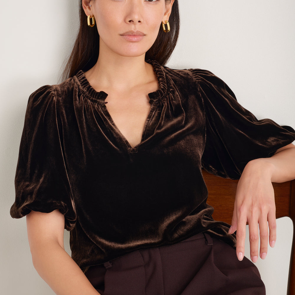 Aria Silk Velvet Top - Espresso