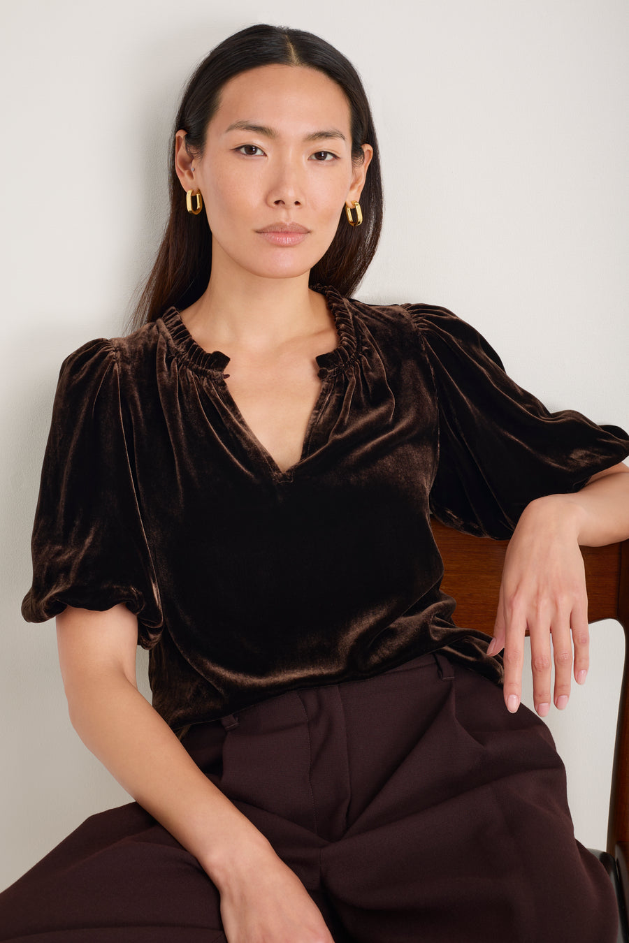 Aria Silk Velvet Top - Espresso