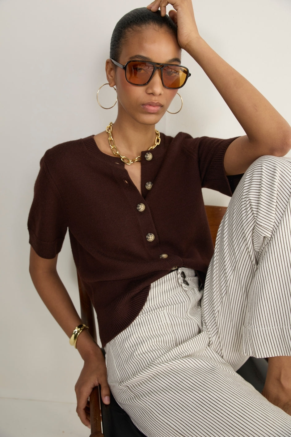 Ava Short Sleeve Cardigan - Chocolate