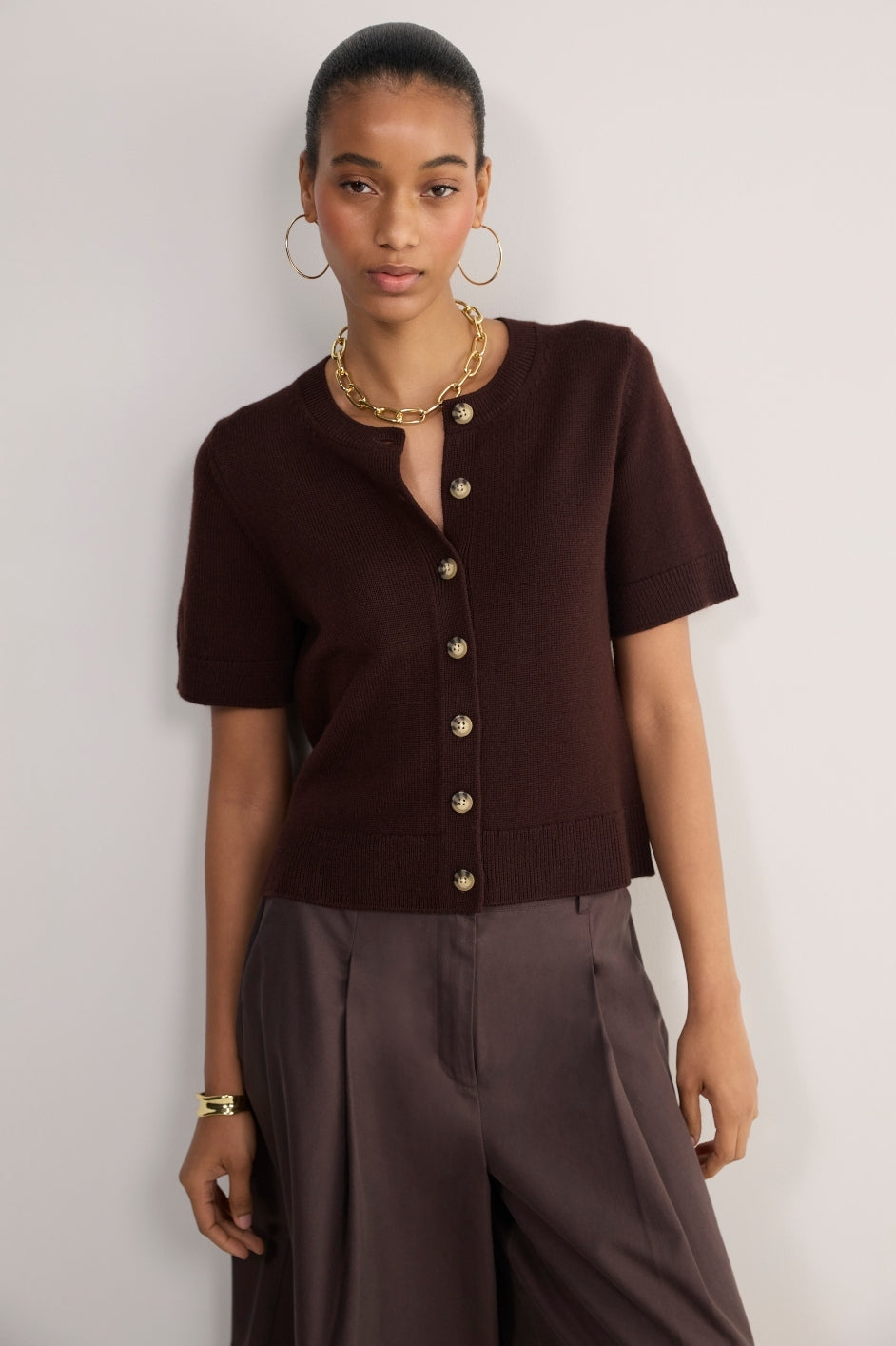 Ava Short Sleeve Cardigan - Chocolate
