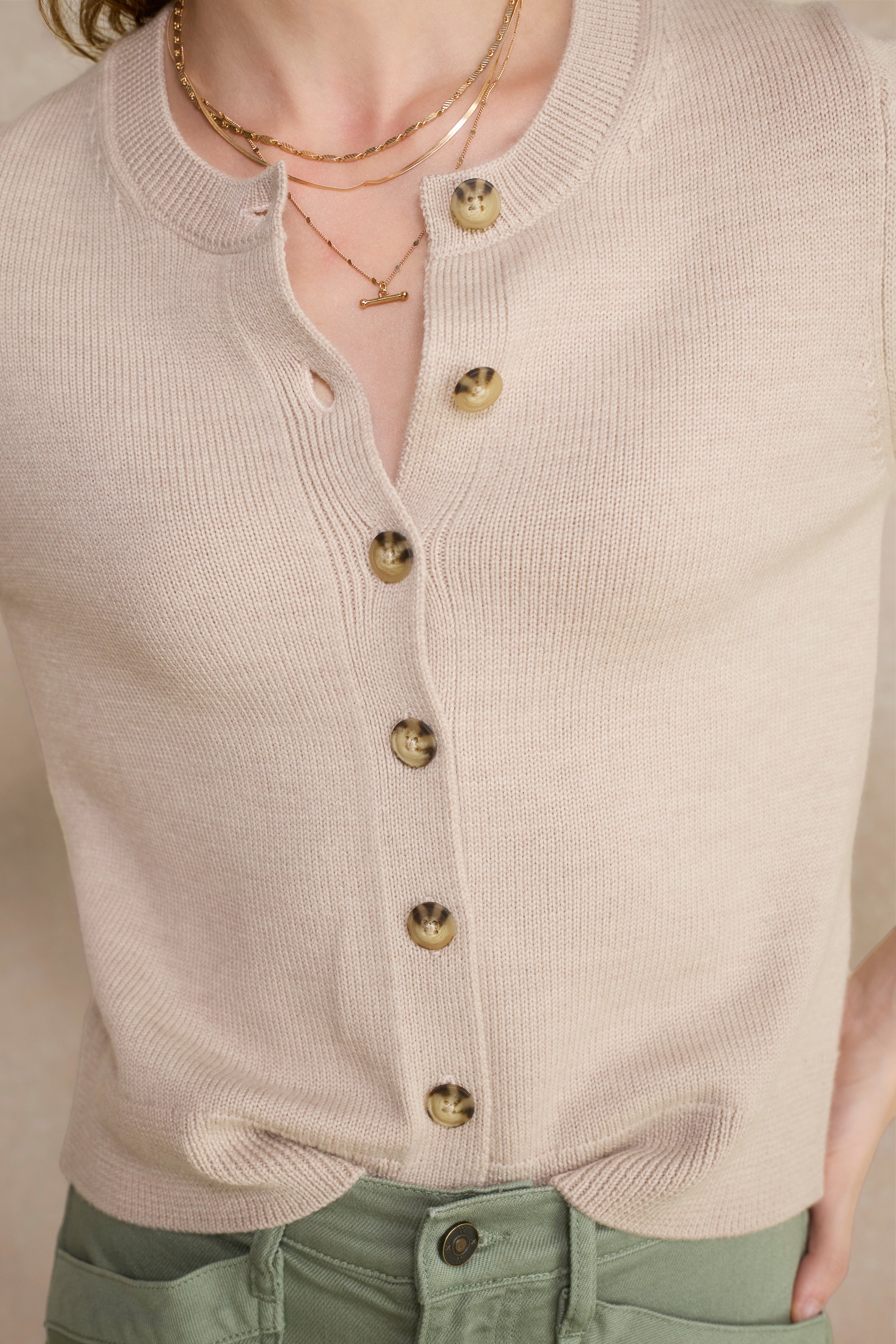 Ava Short Sleeve Cardigan - Oyster