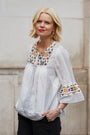 Avril Embroidered Shimmer Blouse - Ivory/Multi