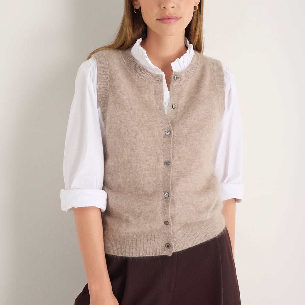 Bea Button Through Tank - Oat Melange