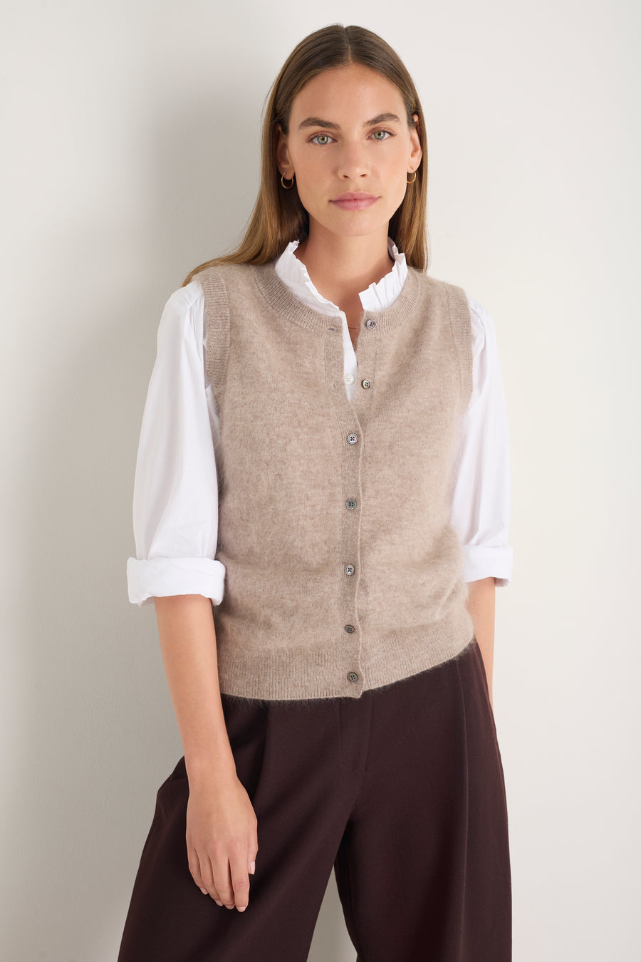 Bea Button Through Tank - Oat Melange