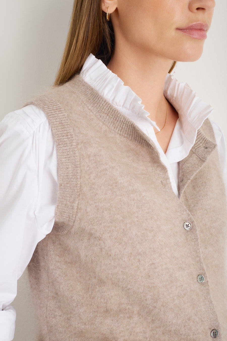 Bea Button Through Tank - Oat Melange