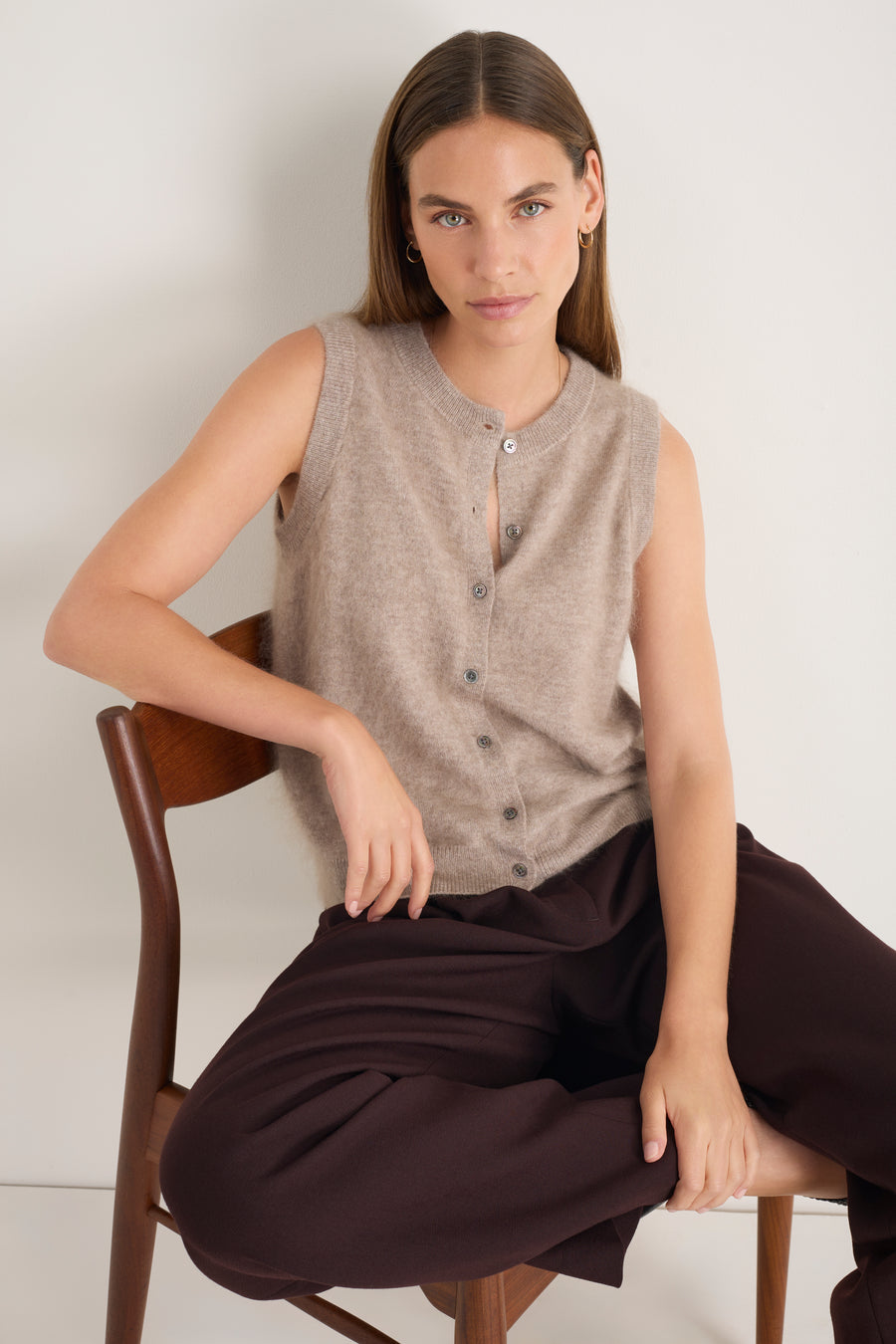 Bea Button Through Tank - Oat Melange