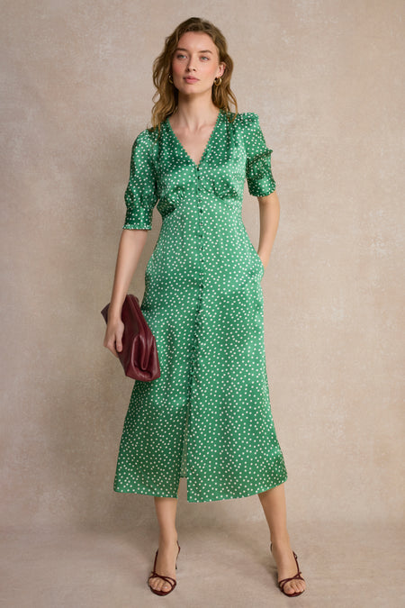 Bernie Silk Dress - Green Spot