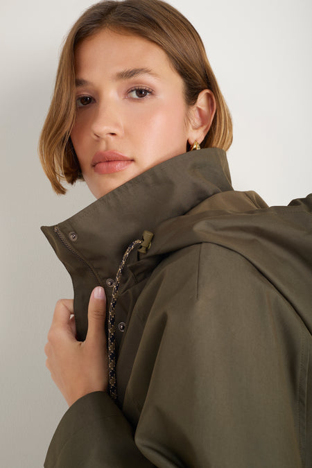 Billie Funnel Hooded Bomber Jacket - Soft Khaki