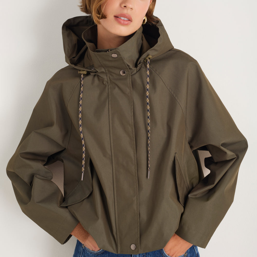 Billie Funnel Hooded Bomber Jacket - Soft Khaki