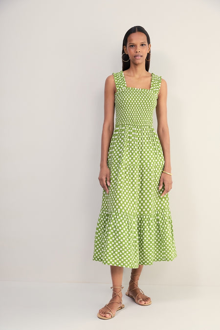 Bliss Dress - Fern Green Floral Stamp
