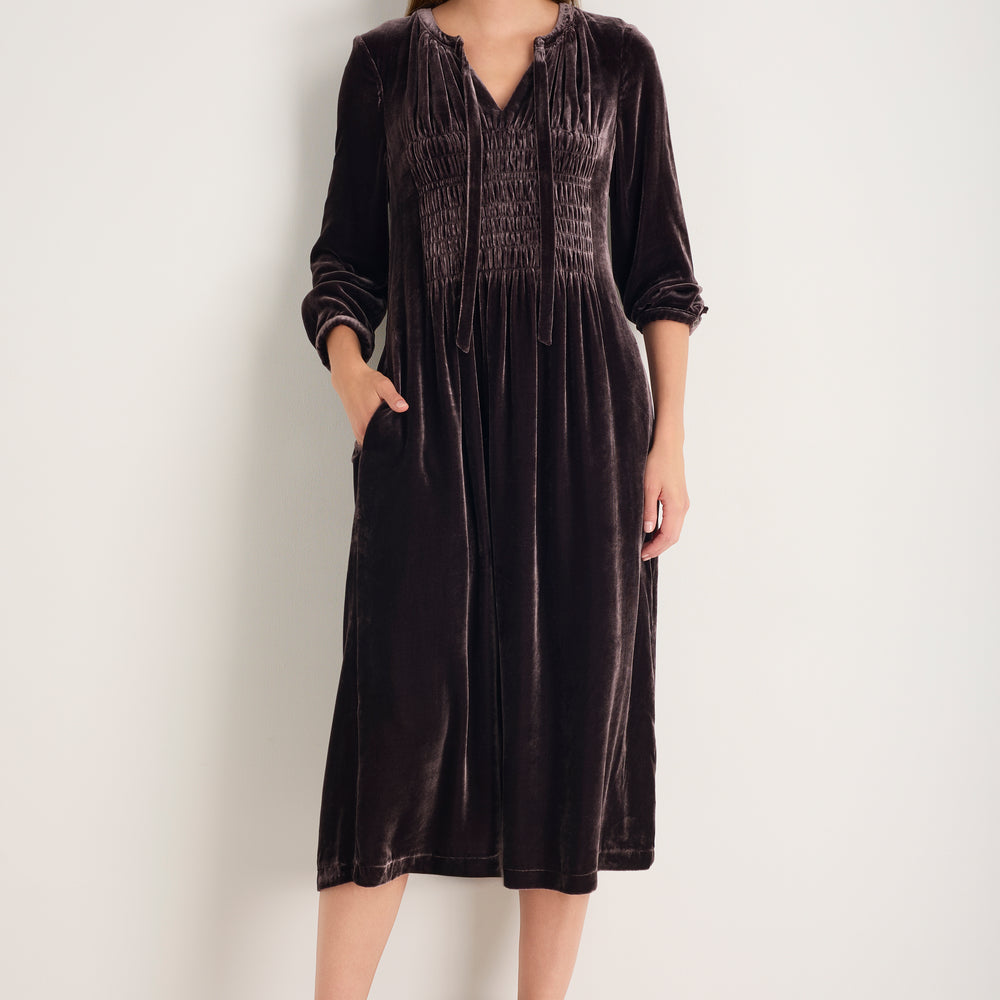 Bree Silk Velvet Dress - Aubergine