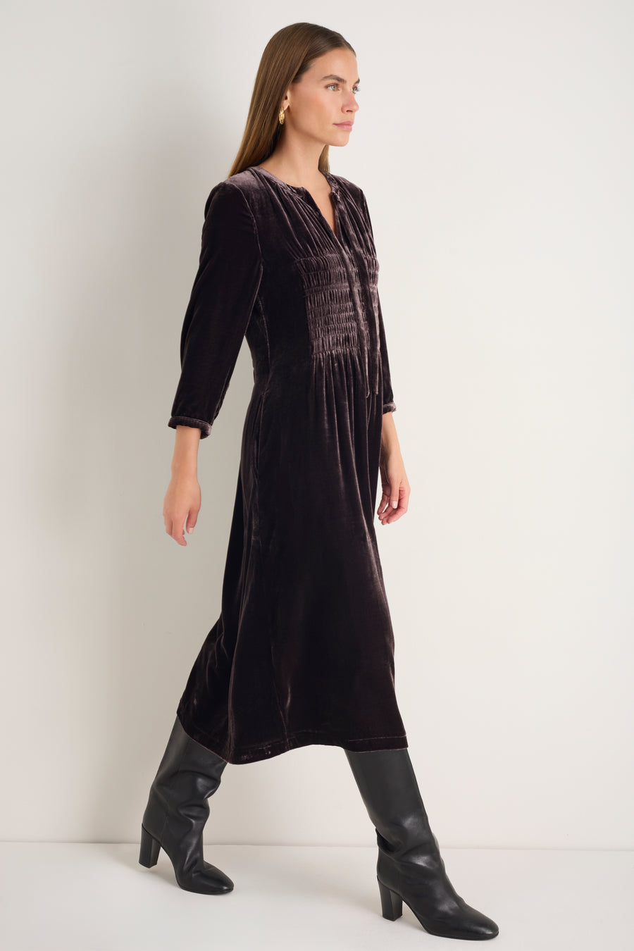 Bree Silk Velvet Dress - Aubergine