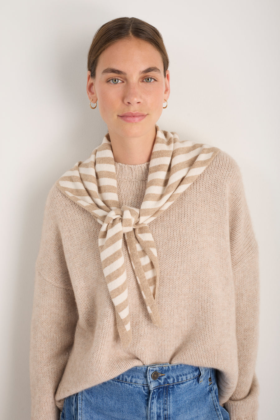 Bree Triangle Scarf - Oat/Ivory Stripe