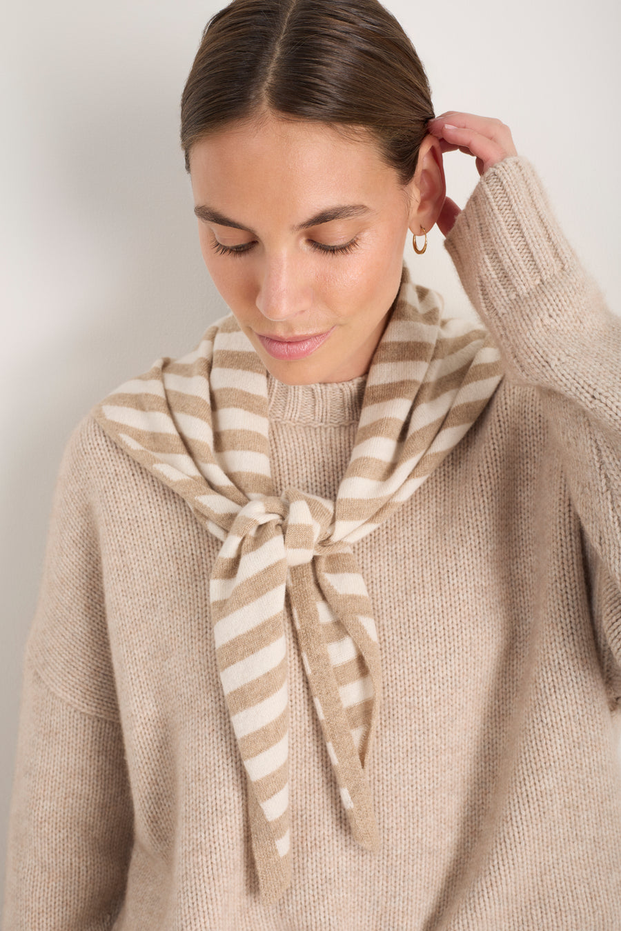 Bree Triangle Scarf - Oat/Ivory Stripe