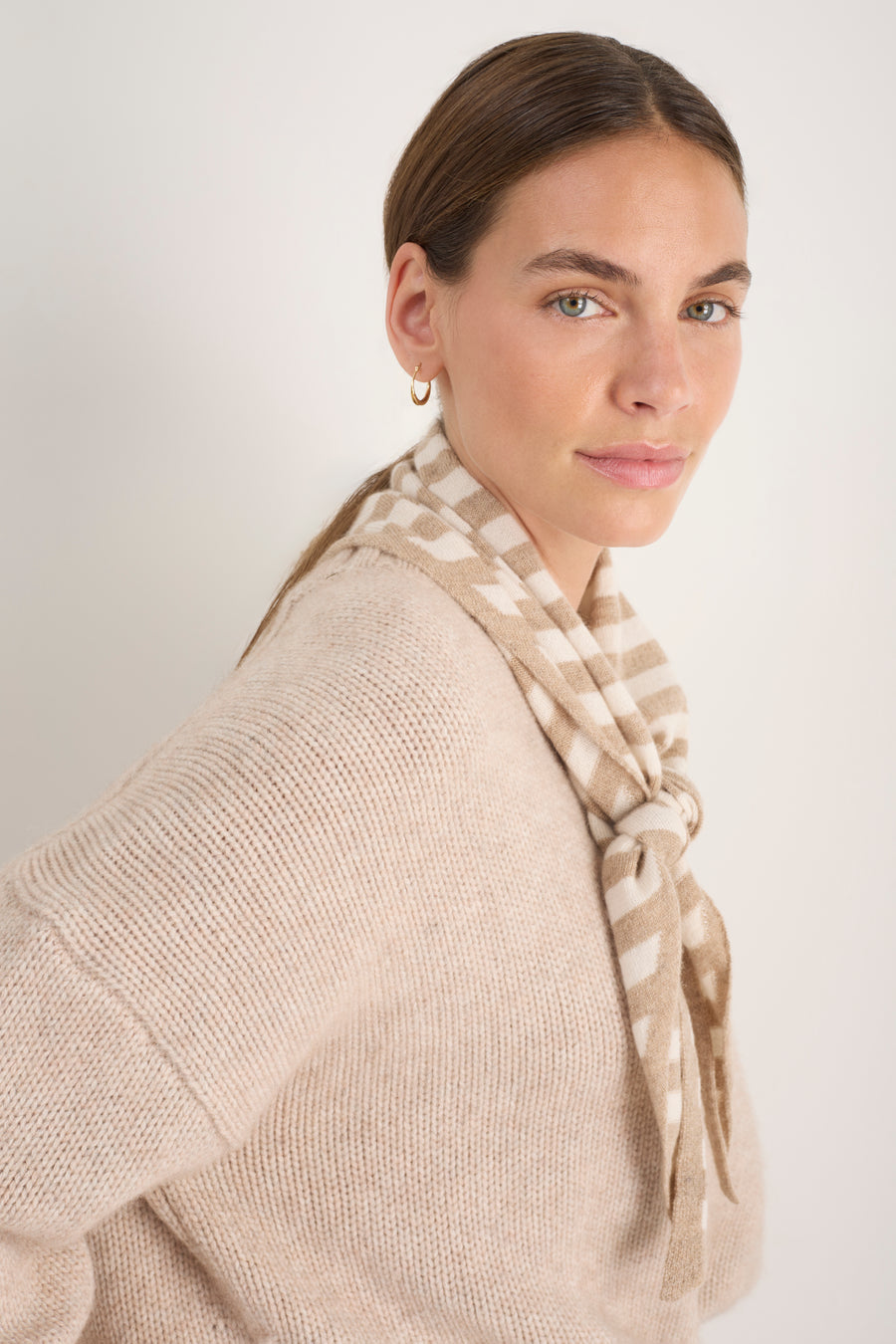 Bree Triangle Scarf - Oat/Ivory Stripe