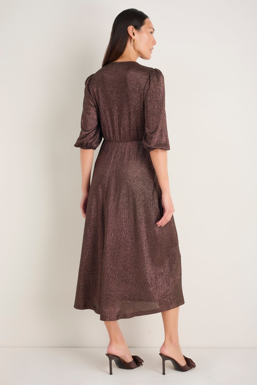 Caley 3/4 Sleeve Dress - Cocoa Metallic