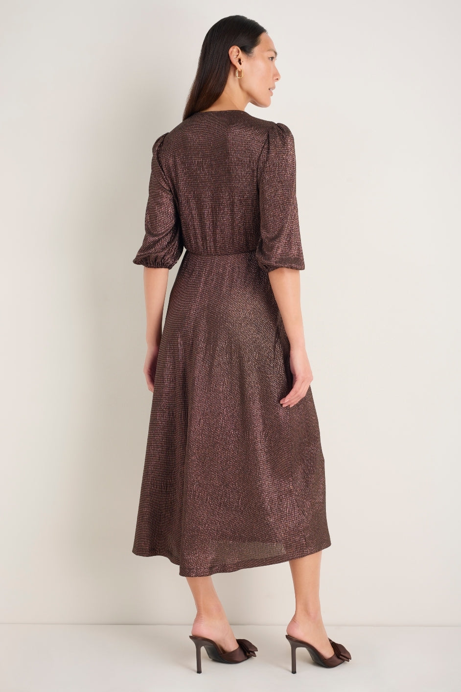 Caley 3/4 Sleeve Dress - Cocoa Metallic