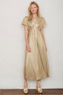 wyse gold dress WYSE Gold Smocked Midi Dress Size 1