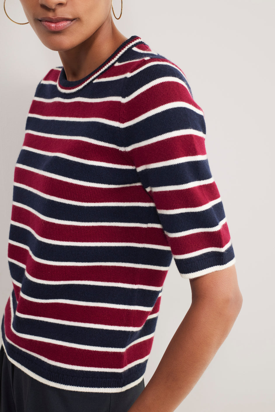 Caley Knitted Top - Navy/Aubergine/Ivory Stripe