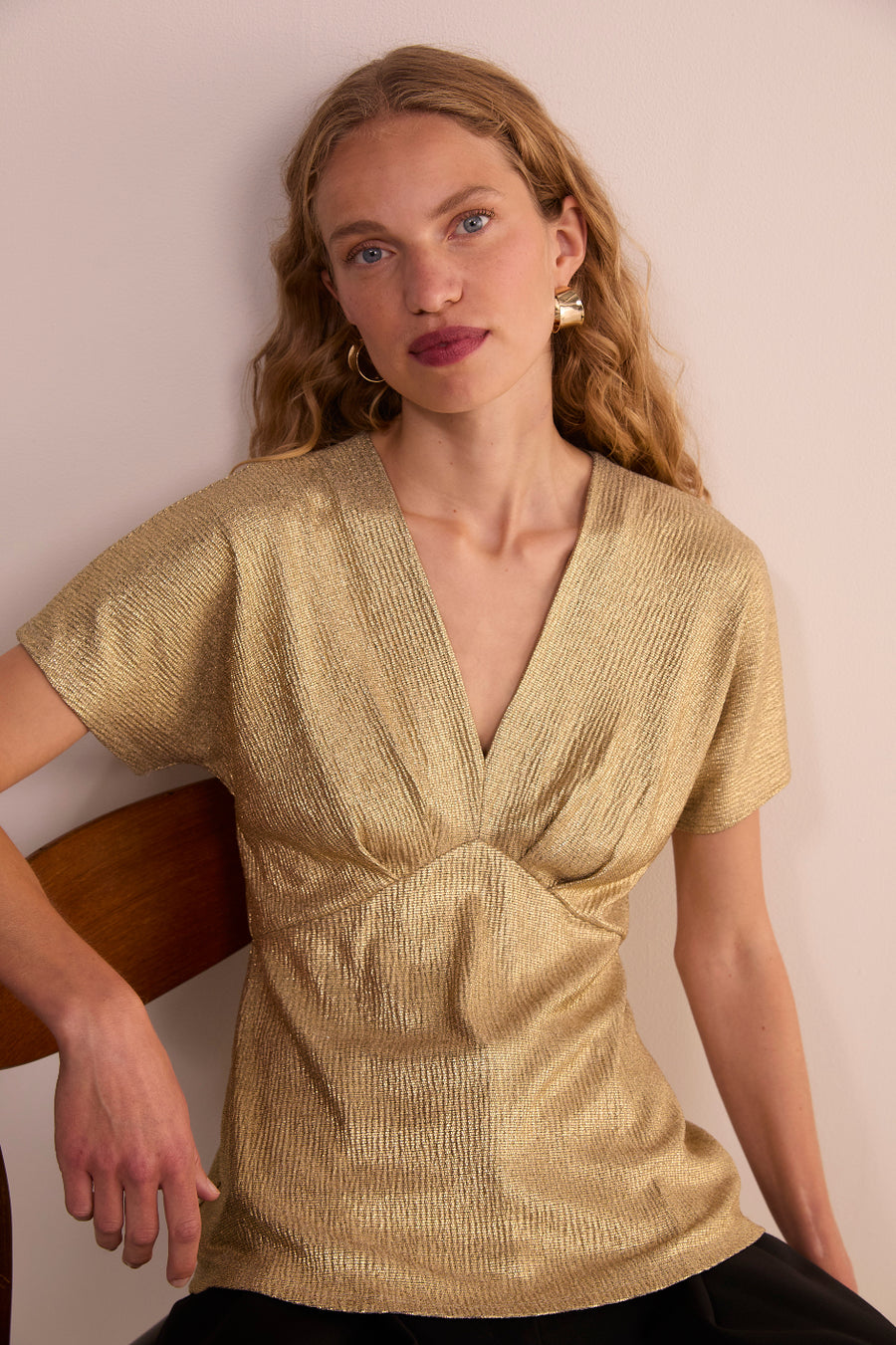 Caley Metallic Top - Gold