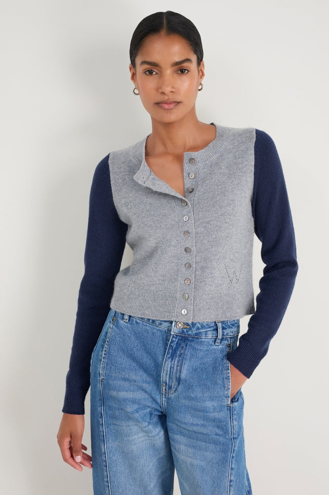 Callie Merino Cardigan - Grey Marl/Midnight