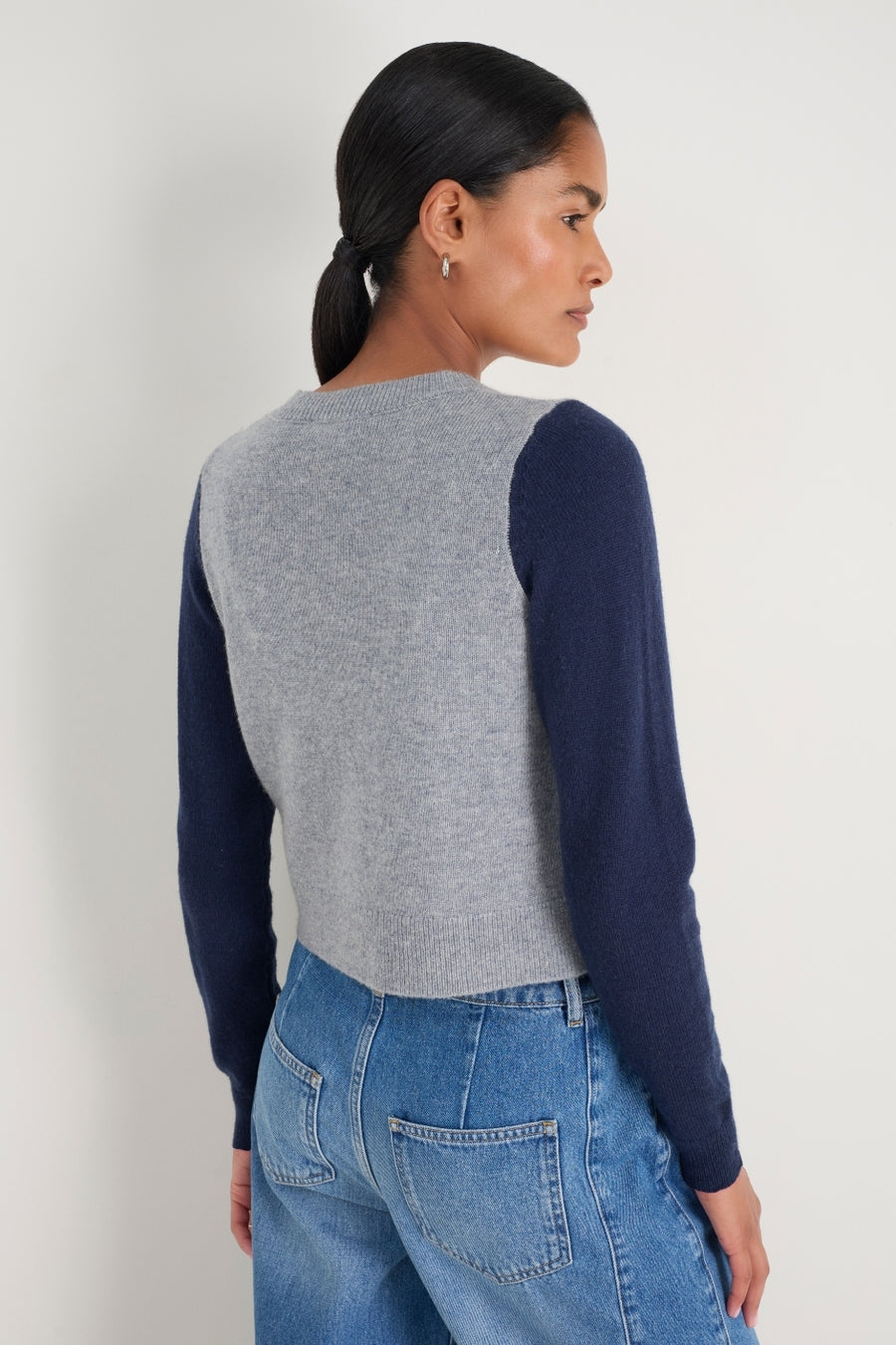 Callie Merino Cardigan - Grey Marl/Midnight