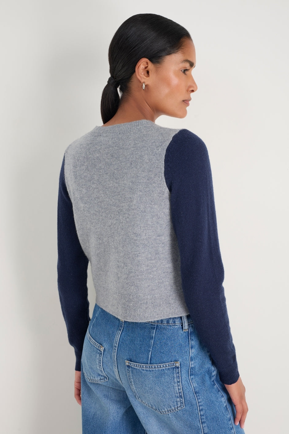 Callie Merino Cardigan - Grey Marl/Midnight