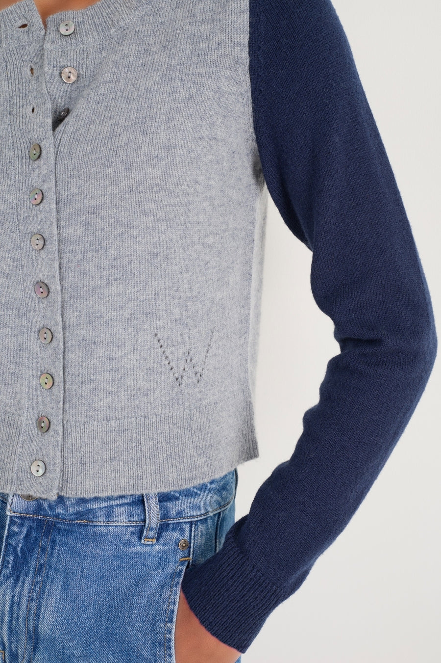 Callie Merino Cardigan - Grey Marl/Midnight