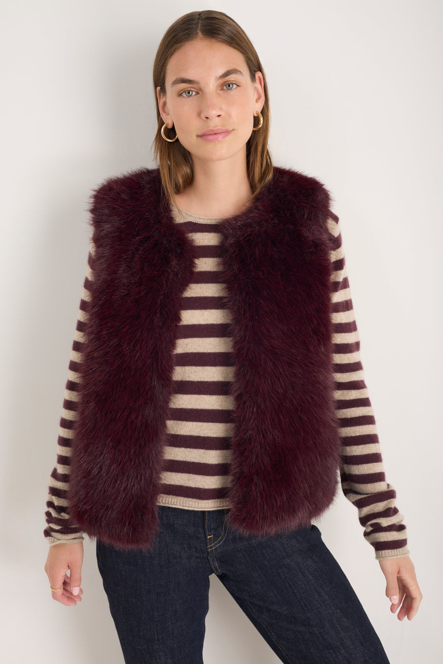 Cameron Faux Fur Gilet - Deep Fig