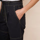 Cara Cotton Top Stitch Trouser - Washed Black