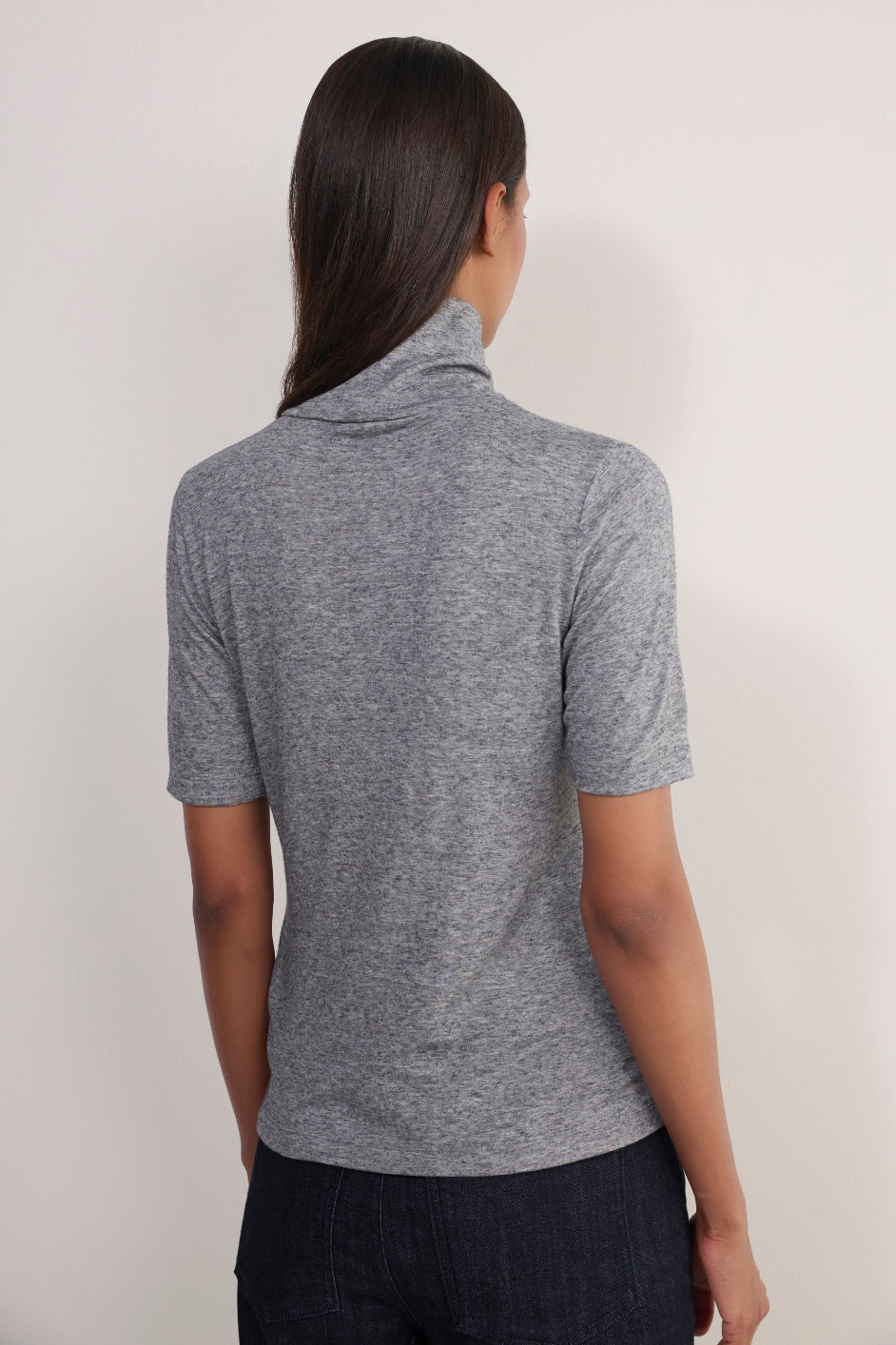 Carly Wool Blend Short Sleeve Top - Charcoal Grey