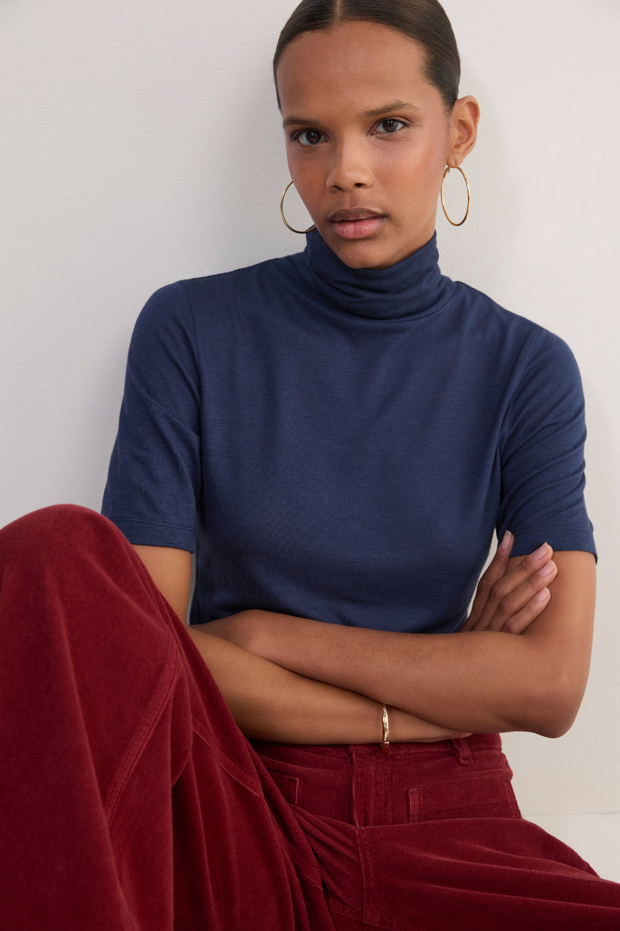 Carly Wool Blend Short Sleeve Top - Midnight