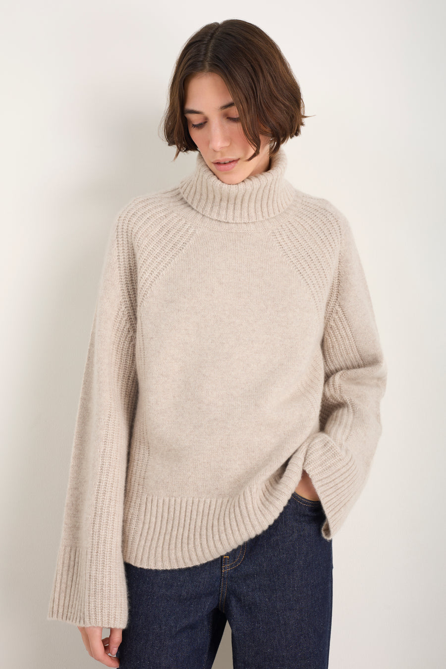 Carolina Roll Neck Jumper - Oat Melange