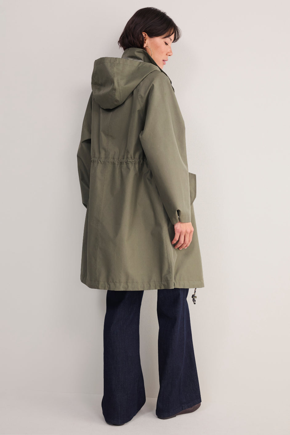 Cassie Funnel Neck Rain Coat - Khaki