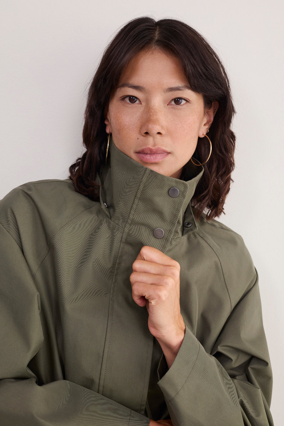 Cassie Funnel Neck Rain Coat - Khaki