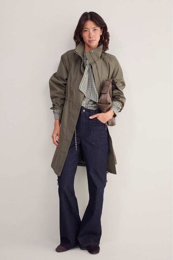 Cassie Funnel Neck Raincoat - Khaki