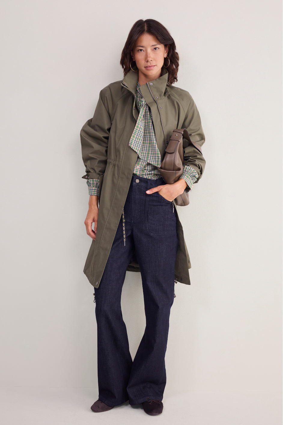 Cassie Funnel Neck Rain Coat - Khaki
