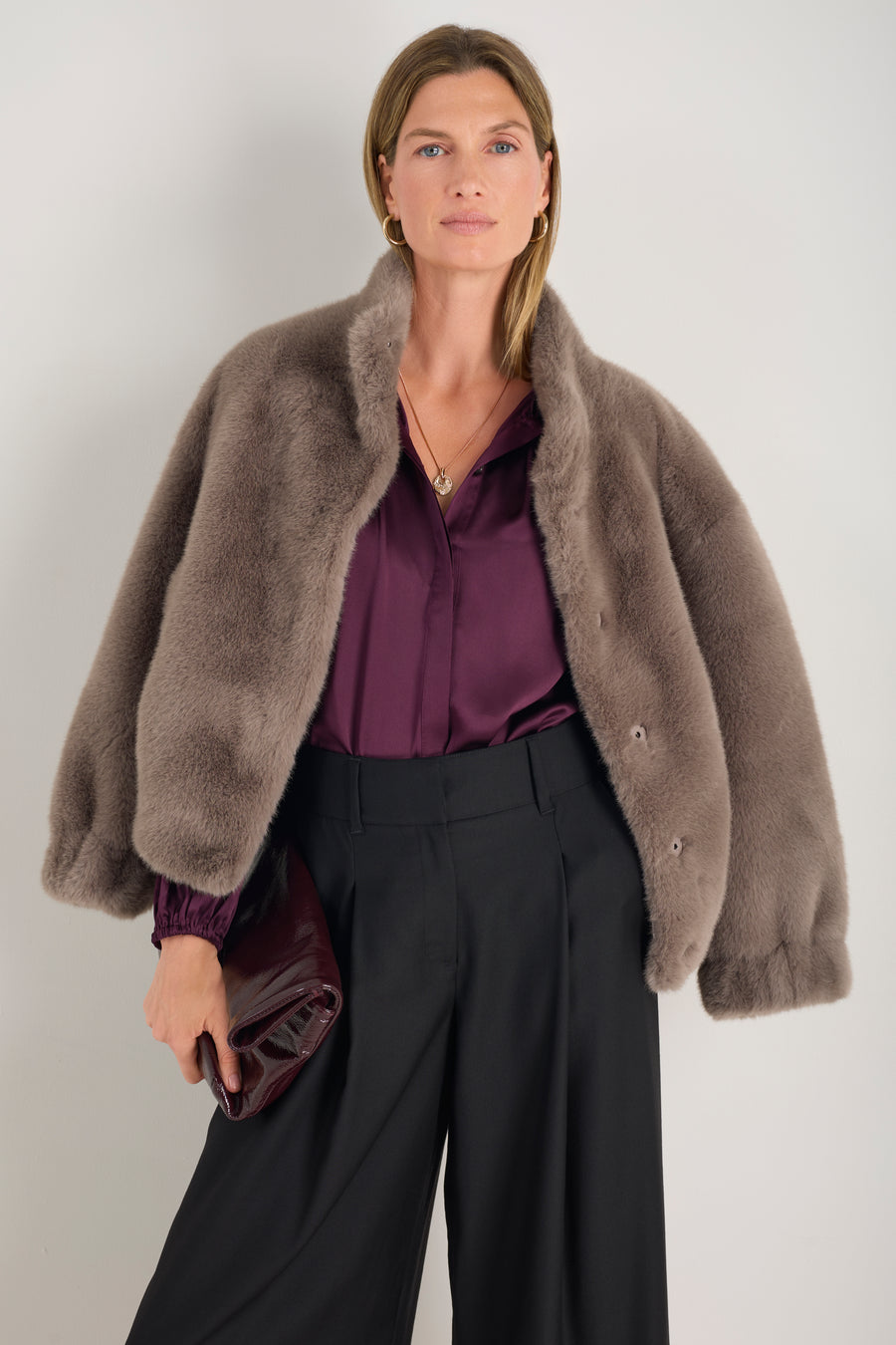 Cath x WYSE Elizabeth Silk Satin Blouse - Deep Fig