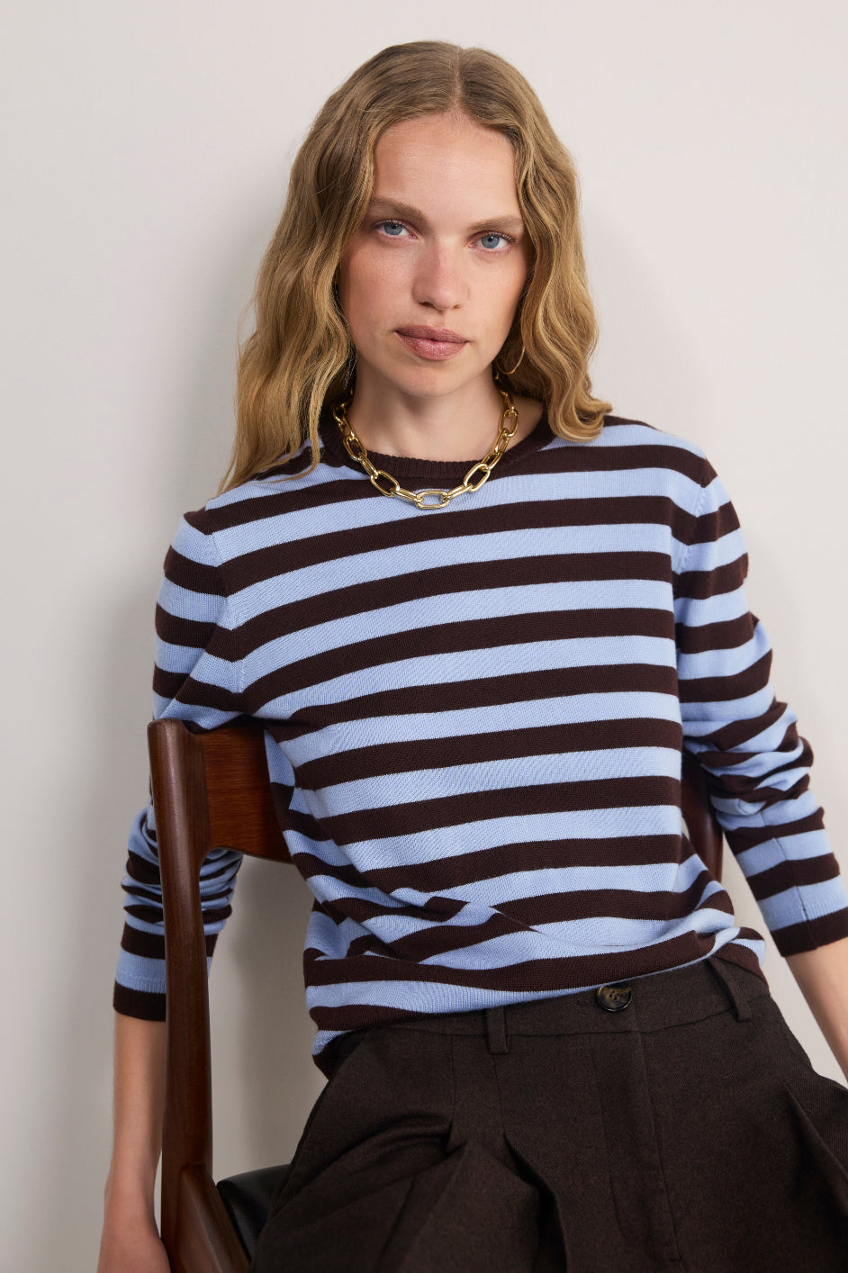 Cath x WYSE Brigitte Jumper - Chocolate/Sky Blue