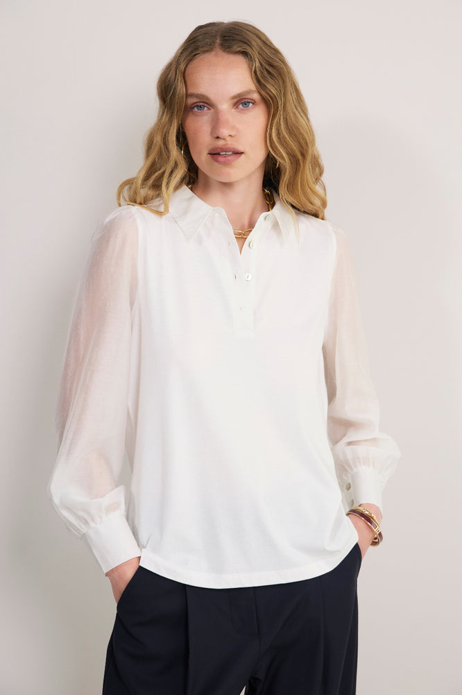 Cath x WYSE Amal Jersey Mix Top - White