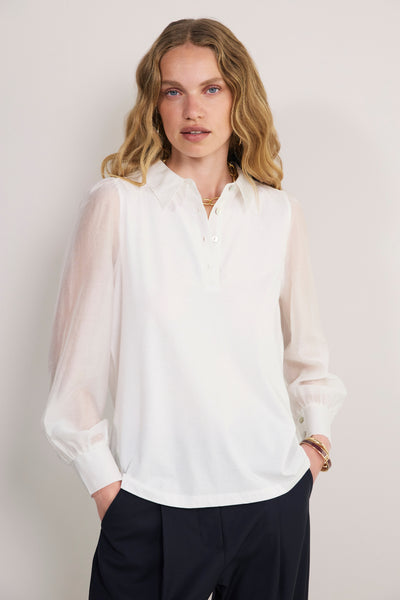 Cath x WYSE Amal Jersey Mix Top - White