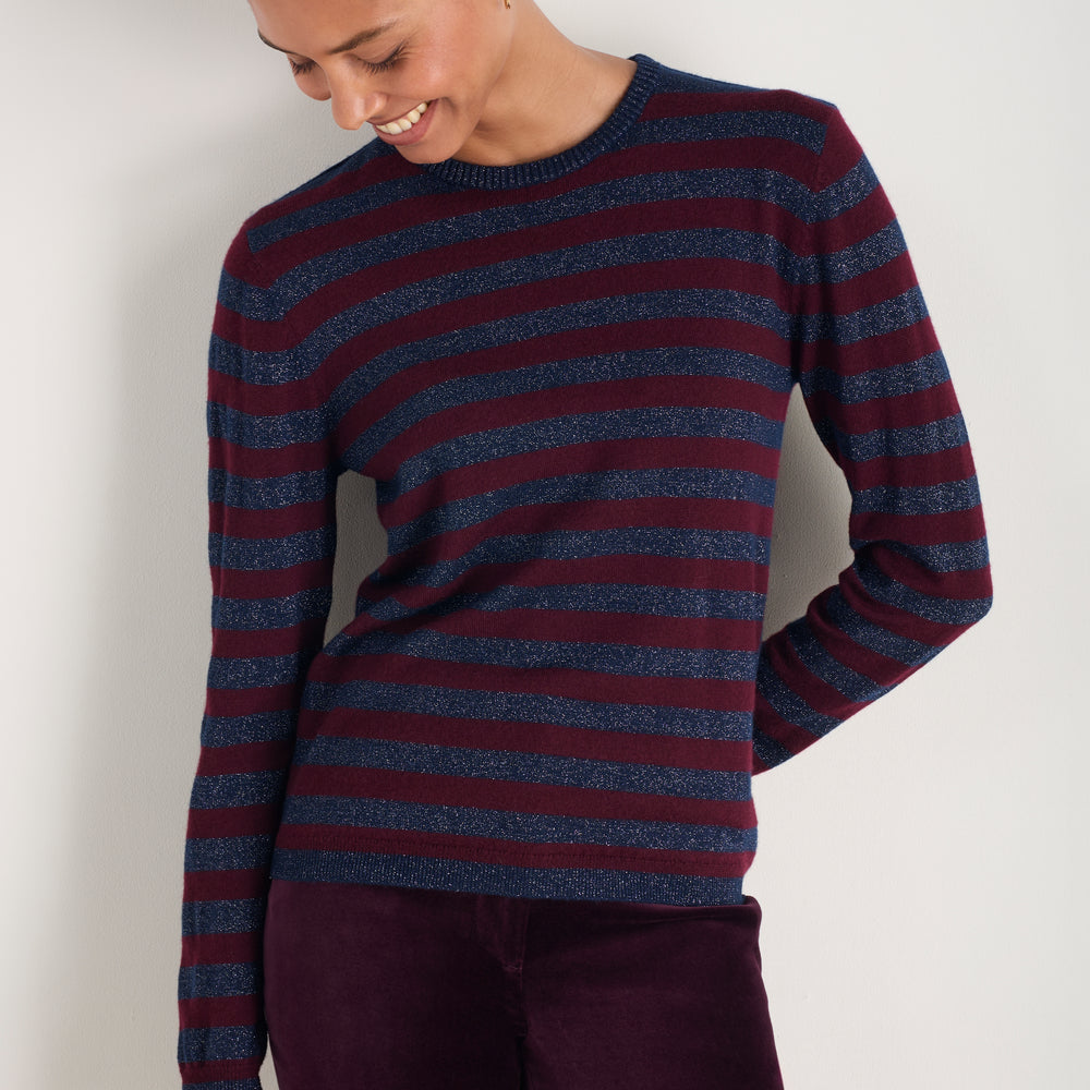 Cath x WYSE Brigitte Jumper - Deep Fig/Midnight Metallic Stripe