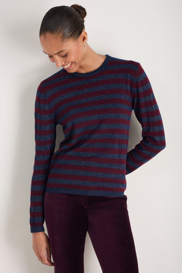 Cath x WYSE Brigitte Jumper - Deep Fig/Midnight Metallic Stripe