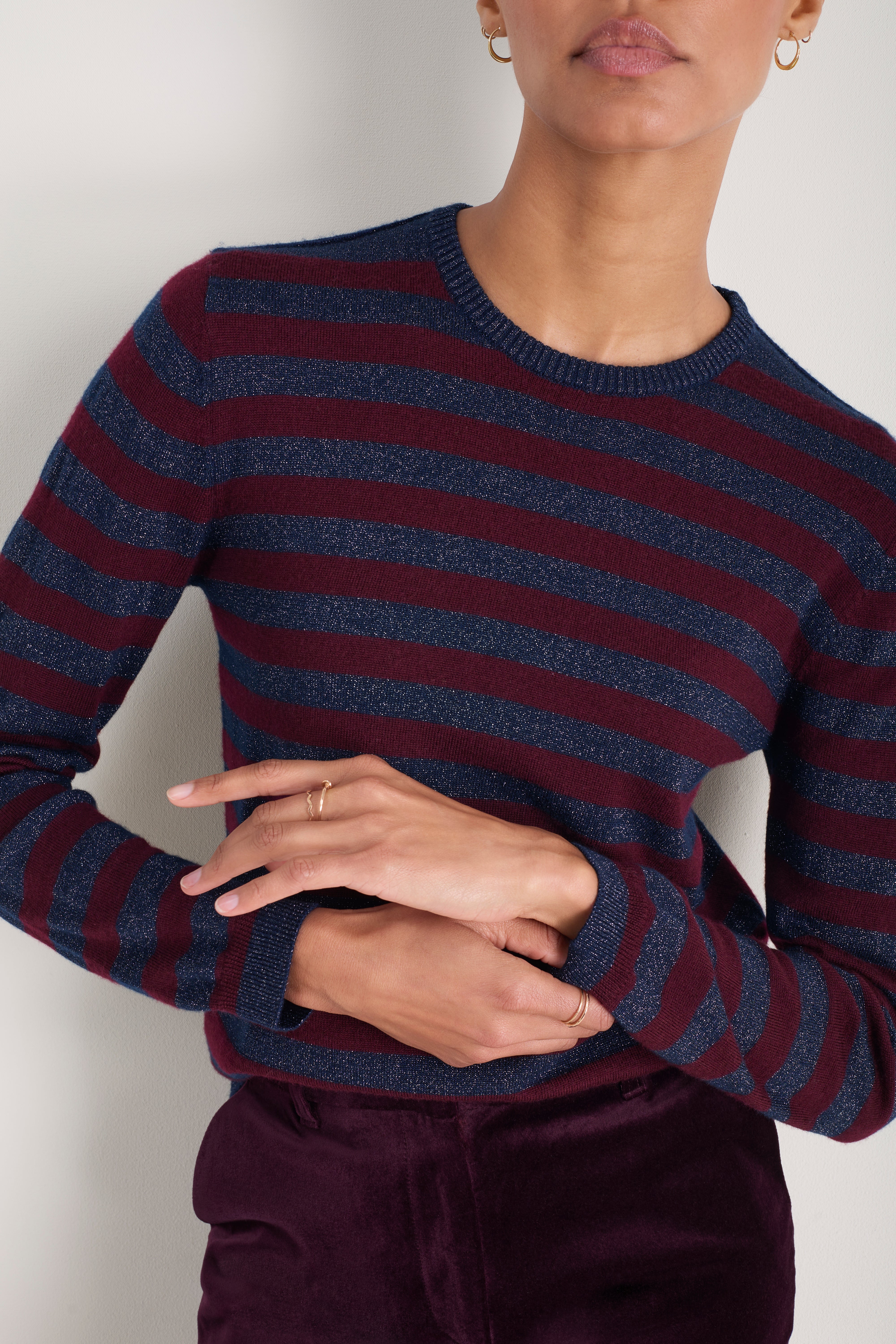 Cath x WYSE Brigitte Jumper - Deep Fig/Midnight Metallic Stripe