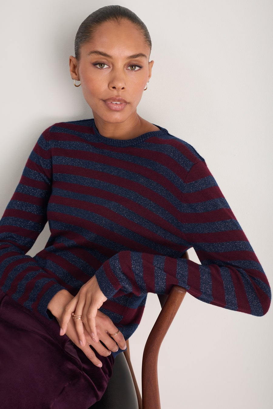 Cath x WYSE Brigitte Jumper - Deep Fig/Midnight Metallic Stripe