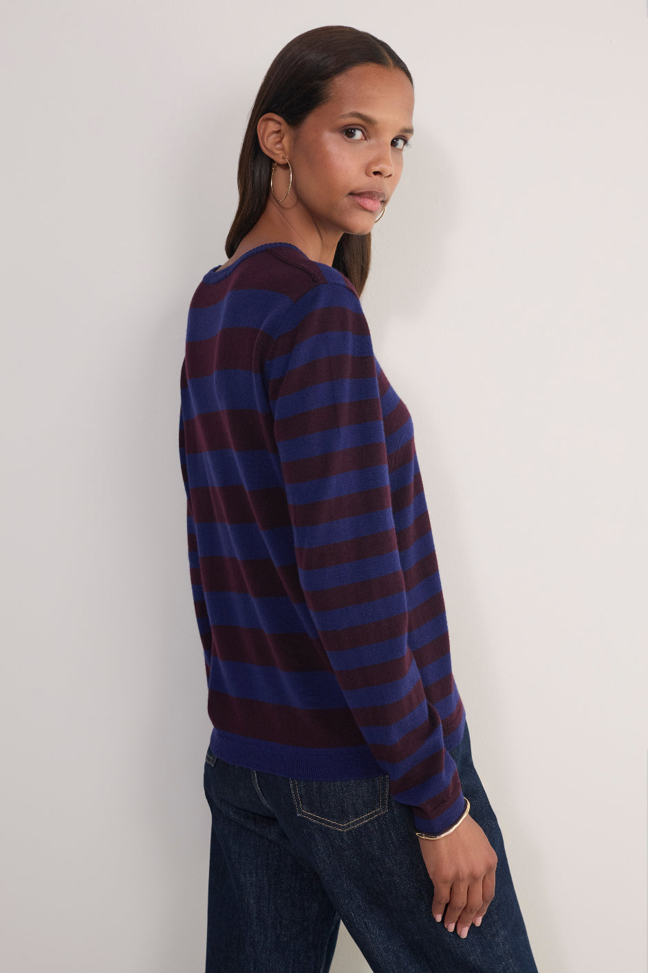 Cath x WYSE Brigitte Jumper - Midnight/Aubergine Stripe