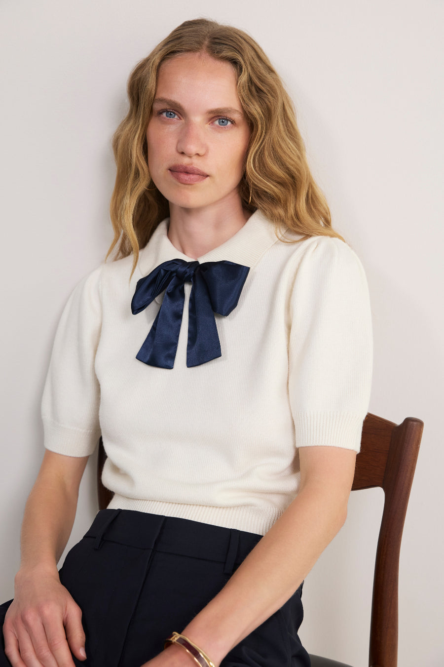 Cath x WYSE Gabrielle Tie Knit Top - Ivory