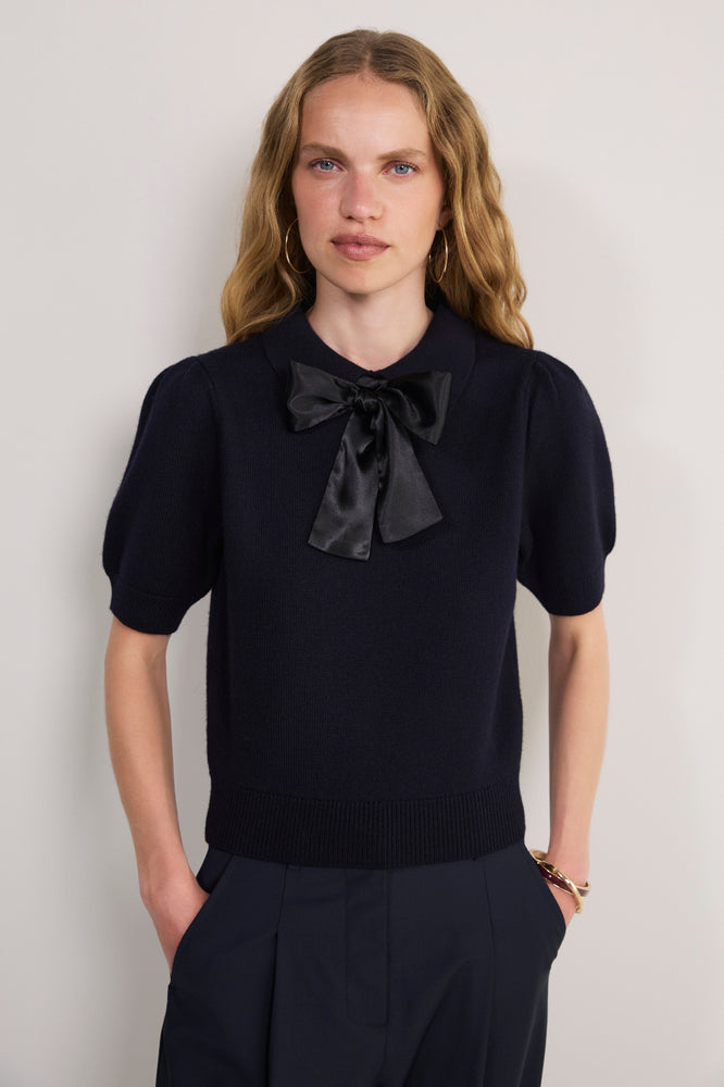 Cath x WYSE Gabrielle Tie Knit Top - Midnight