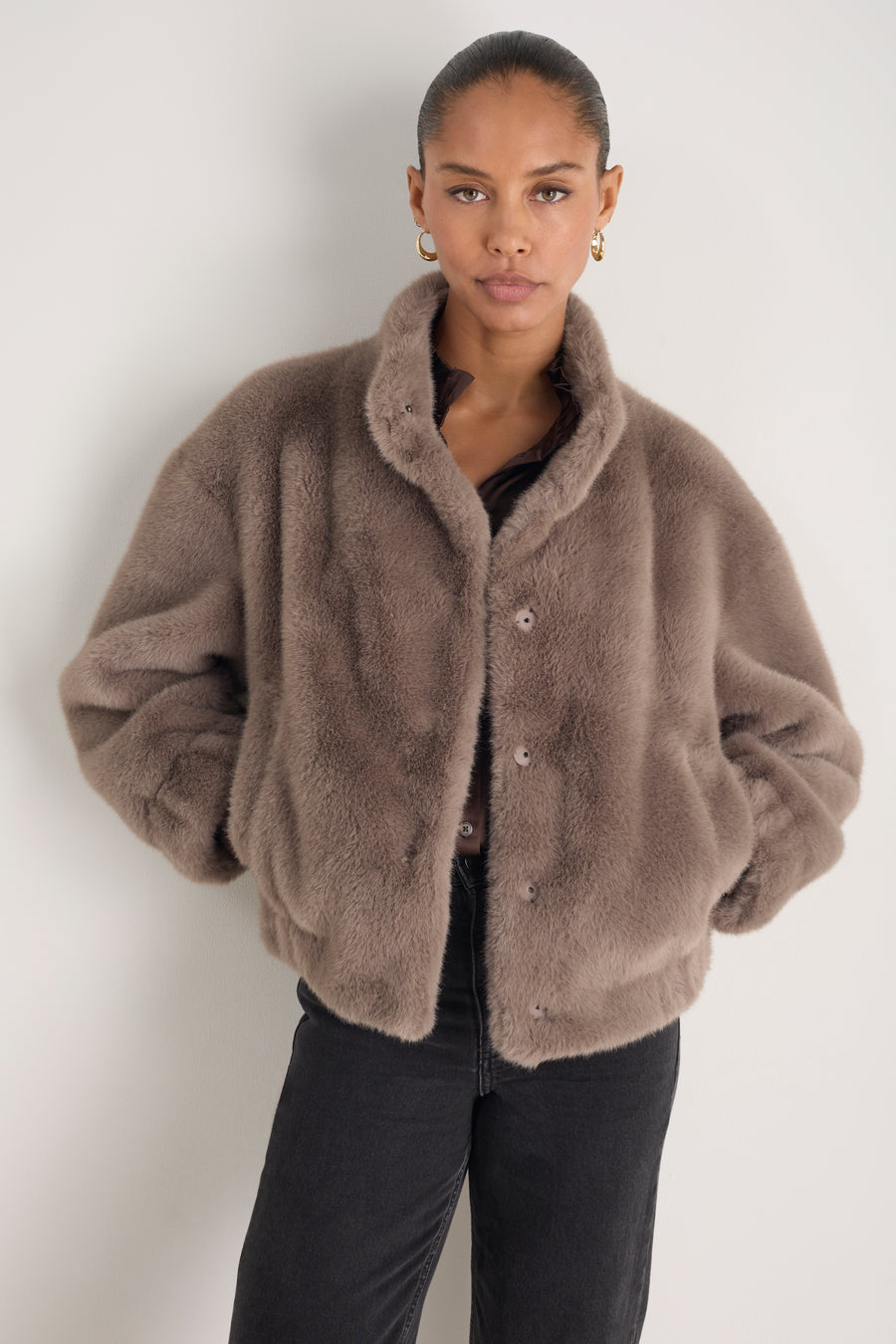 Cath x WYSE Lana Furry Bomber Jacket - Mole